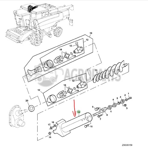 Clean grain loading auger structural tube for John Deere combines, AH166954 , JD-AH166954R, John Deere combine parts
