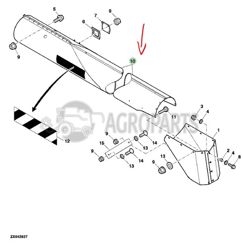 Horizontal unloading auger housing for John Deere combines, AXE27589 , JD-AXE27589R, John Deere combine parts