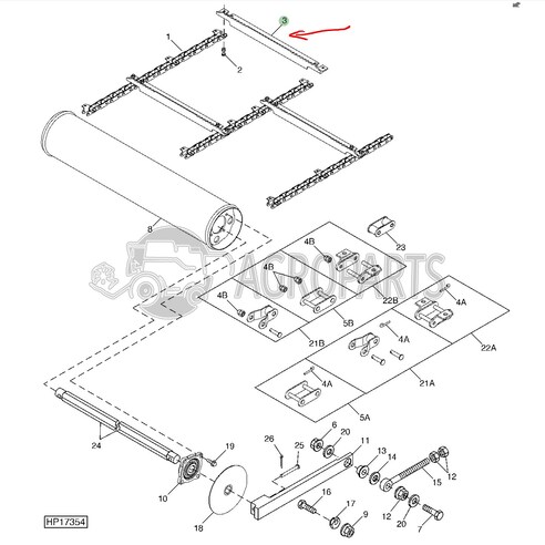 Feeder conveyor slat for John Deere combines, H211160 , JD-H211160R, John Deere combine parts