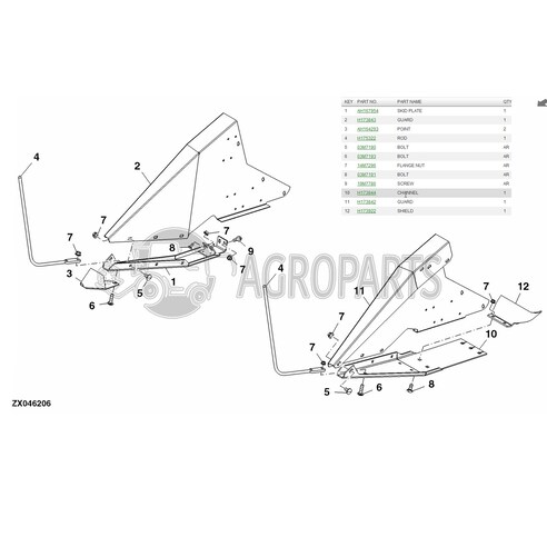 Skid plate for John Deere combines, AH167954 ,H173843, H173844 ,H173842 , JD-625R00.00R, John Deere combine parts