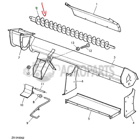 Upper tailings auger for John Deere combines, AZ44924 , JD-AZ44924R, John Deere combine parts