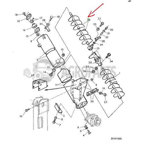 Filling tube auger for John Deere combines, AZ52896 , JD-AZ52896R, John Deere combine parts
