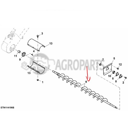 Lower tailings auger for John Deere combines, AZ63274 , JD-AZ63274R, John Deere combine parts