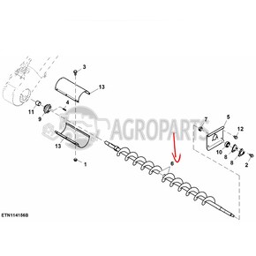 Lower tailings auger for John Deere combines, AZ63274 , JD-AZ63274R, John Deere combine parts