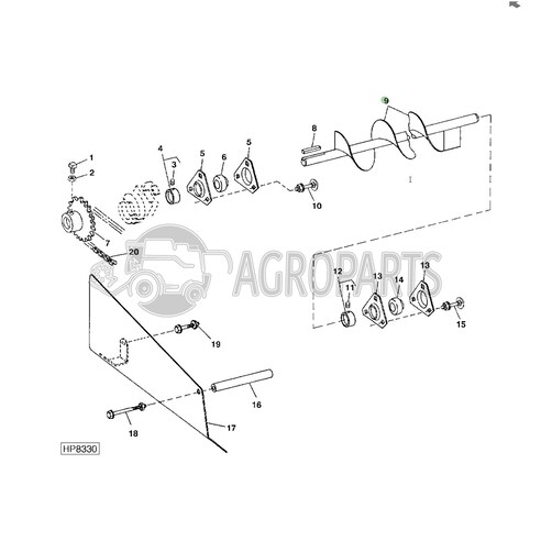Upper tailings auger for John Deere combines, AH125895 , JD-AH125895R, John Deere combine parts