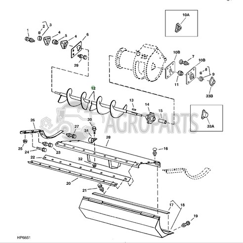 Clean grain lower auger for John Deere combines, AH141577 , JD-AH141577R, John Deere combine parts