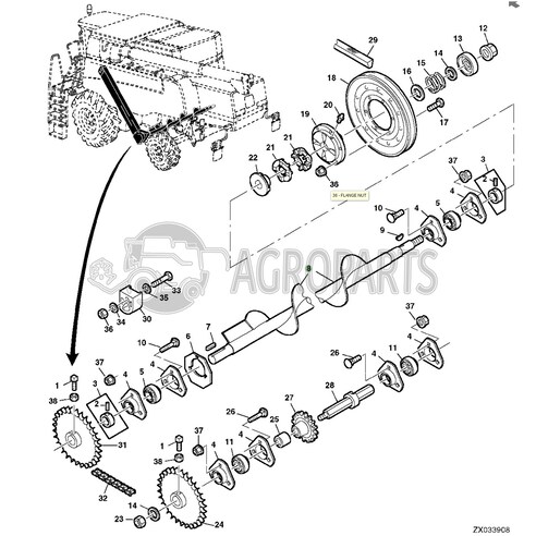 AH146313 Lower tailings auger fits John Deere JD-AH146313R