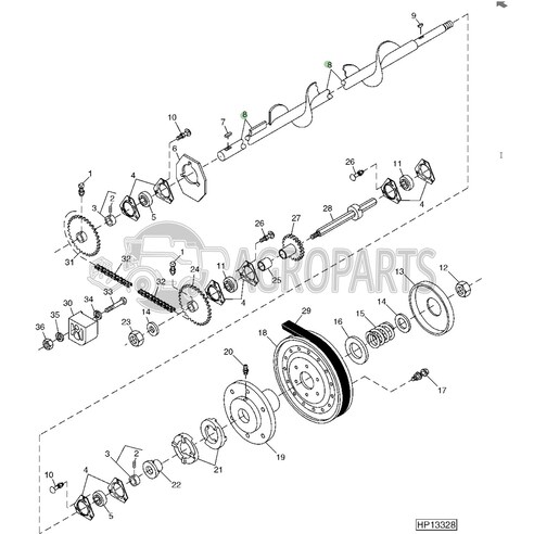 Lower tailings auger for John Deere combines, AH146322 , JD-AH146322R, John Deere combine parts