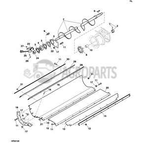 Lower tailings auger for John Deere combines, AH147472 , JD-AH147472R, John Deere combine parts