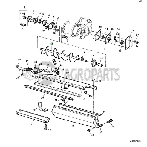 Clean grain lower auger for John Deere combines, AH168409 , JD-AH168409R, John Deere combine parts