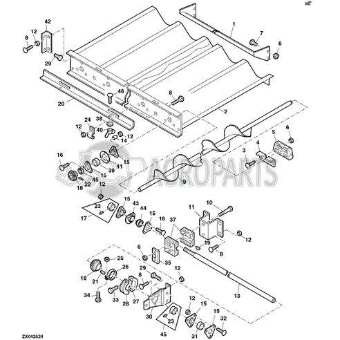 Shoe grain supply auger RH for John Deere combines, AH169021 , JD-AH169021R, John Deere combine parts
