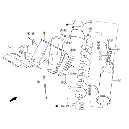 Filler head for Claas combine harvester. OEM 18039600 , CL-180-3960R, Claas combine parts