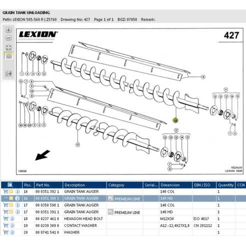 3513902 Grain tank auger HD fits Claas Lexion CL-351-390R